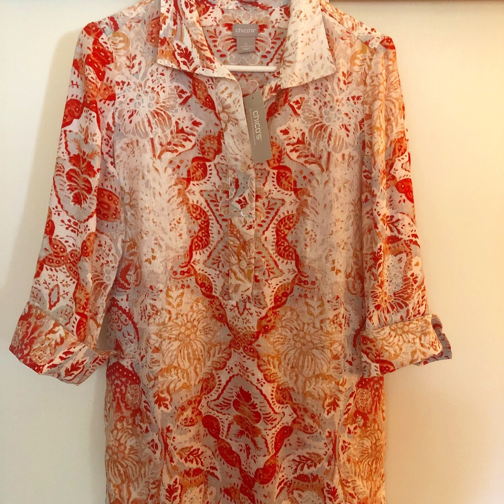 Chico’s Linen Tunic Pullover Blouse size 0